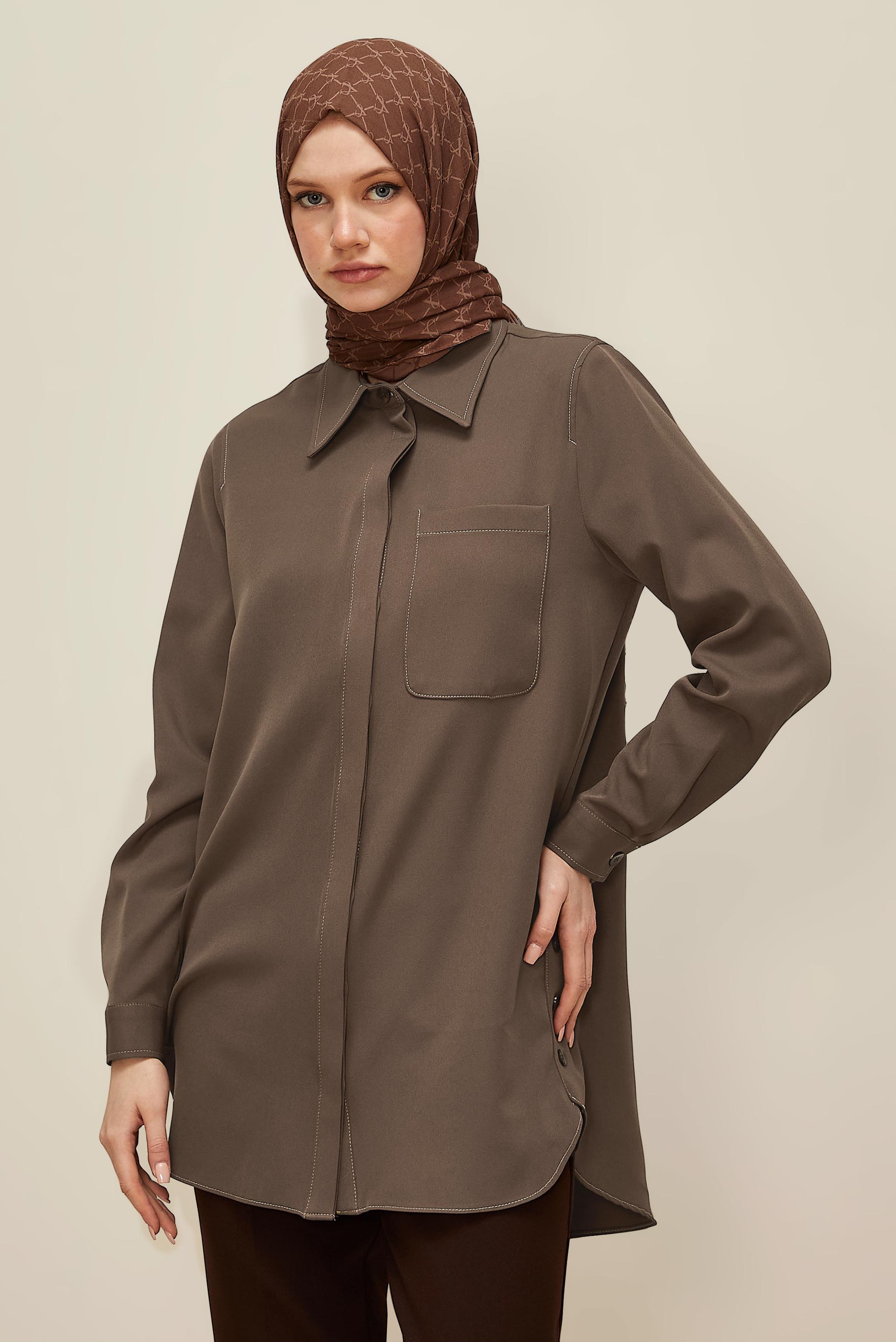 Tesettür giyim VİZON 46117 43961 TUNİK 38-46 TEK40