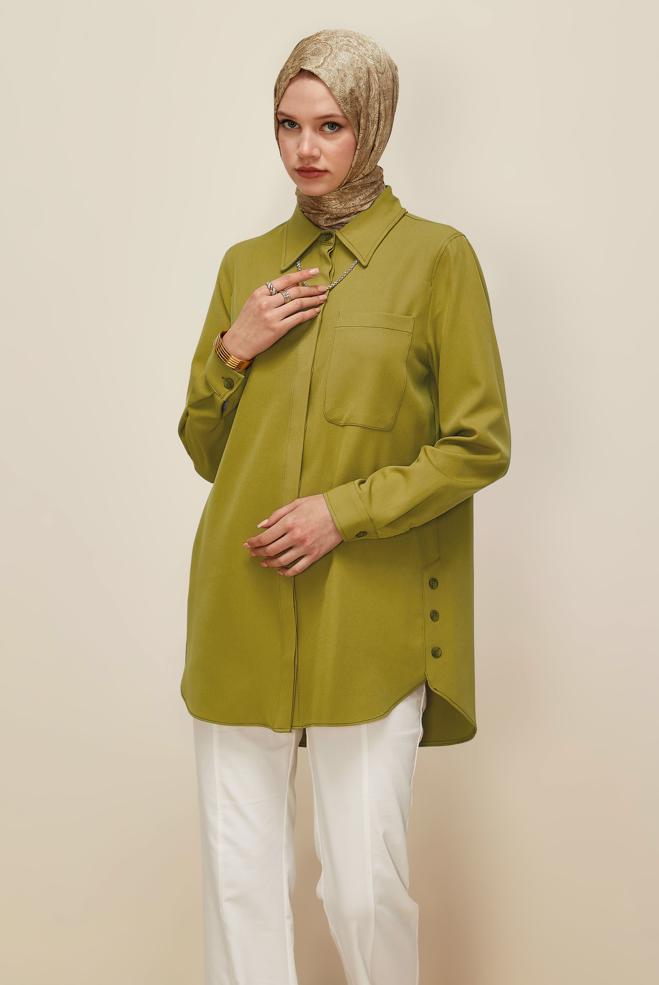 Hijab clothing GREEN SHIRT COLLAR TUNIC 46117 - ALVİNA