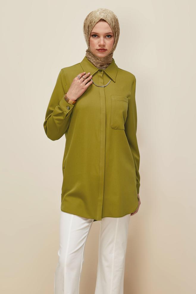 Hijab clothing GREEN SHIRT COLLAR TUNIC 46117 - ALVİNA