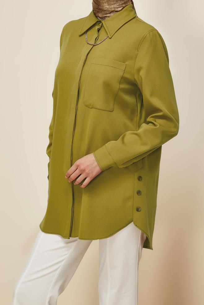 Hijab clothing GREEN SHIRT COLLAR TUNIC 46117 - ALVİNA
