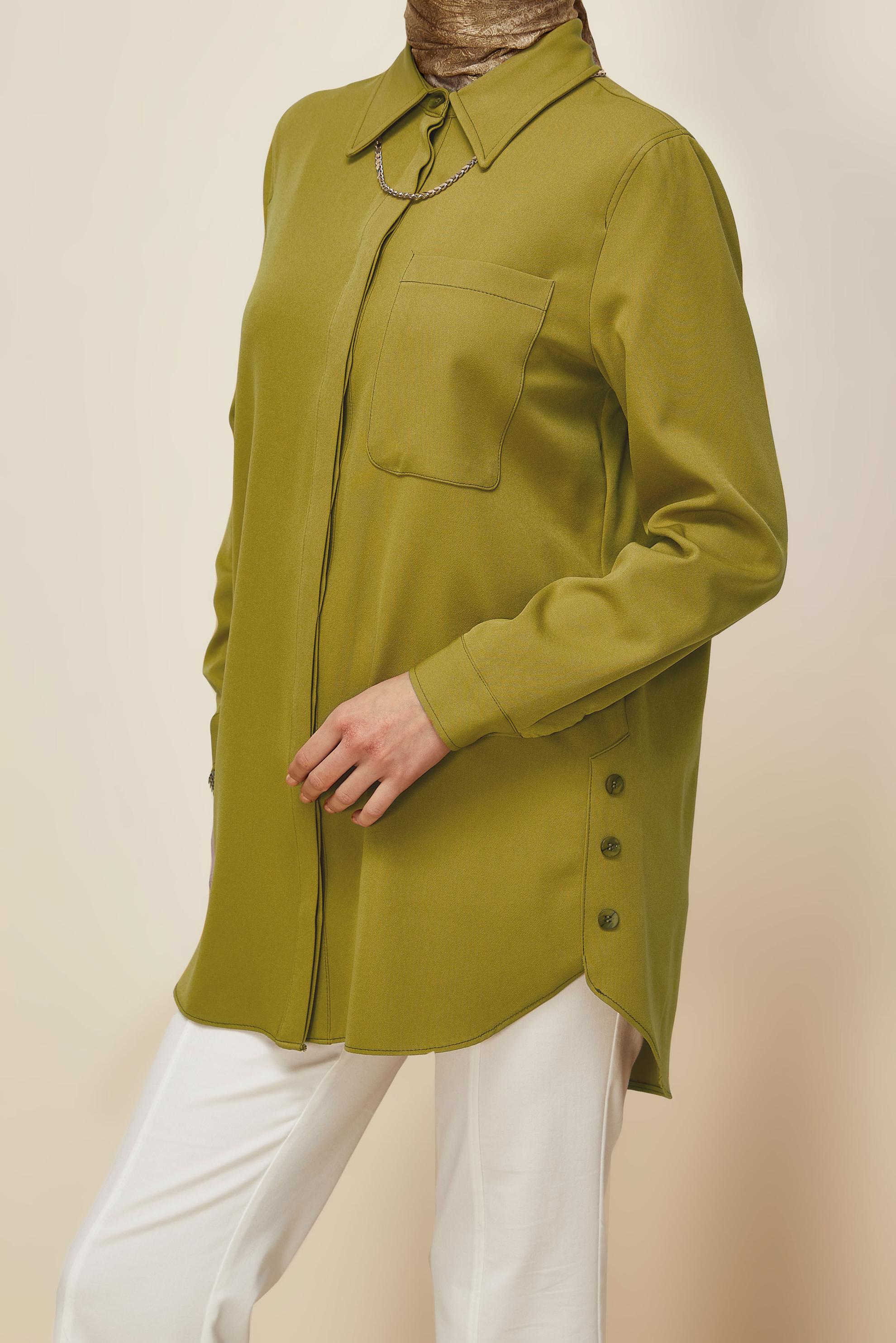 Tesettür giyim YEŞİL GÖMLEK YAKA TUNİK 46117