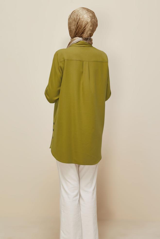 Hijab clothing GREEN SHIRT COLLAR TUNIC 46117 - ALVİNA