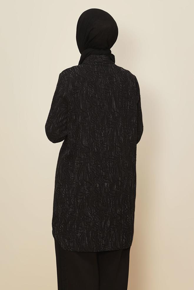 Hijab clothing BLACK FAUX-LEATHER DETAILED TUNIC 46124 - ALVİNA