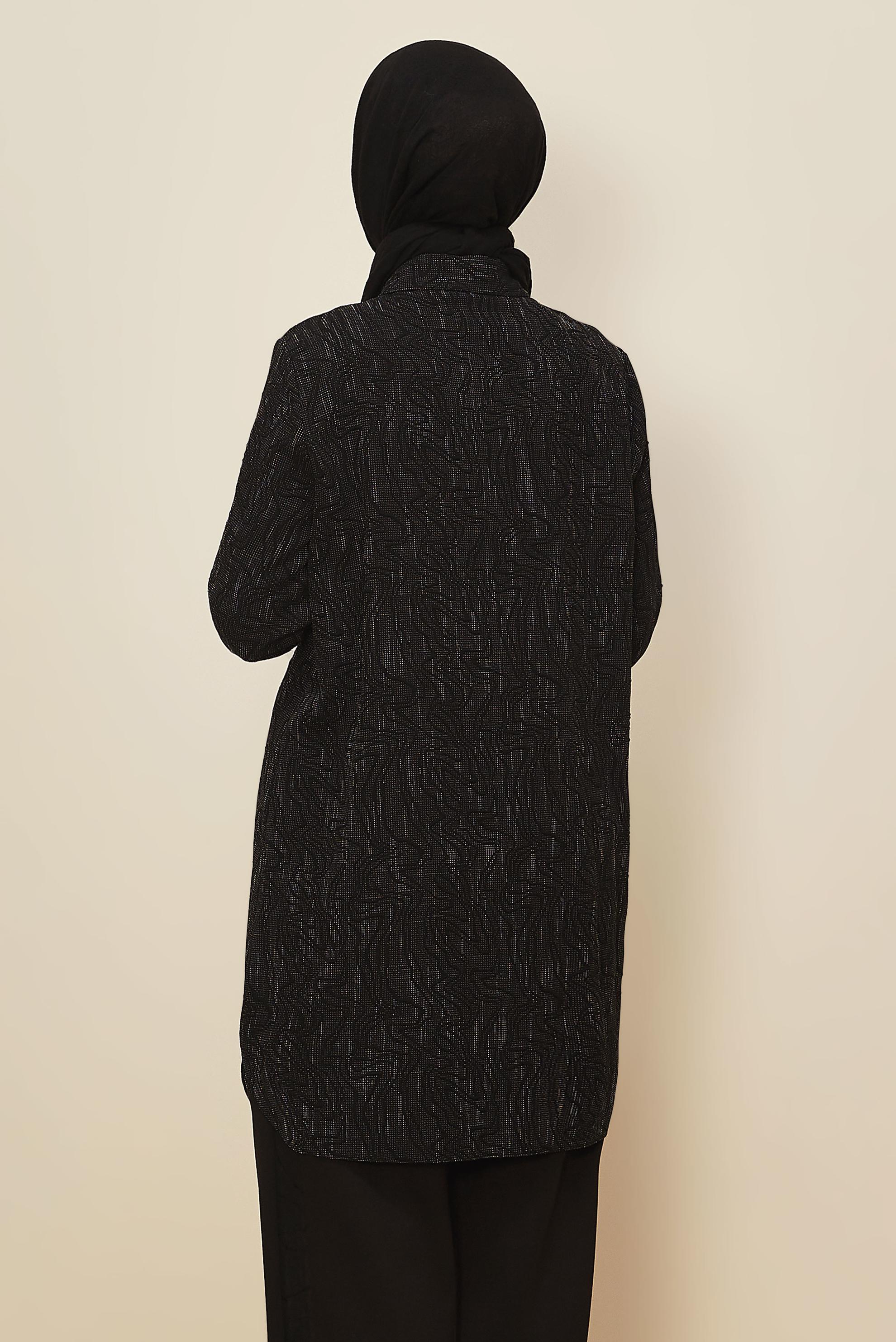 Hijab clothing BLACK FAUX-LEATHER DETAILED TUNIC 46124