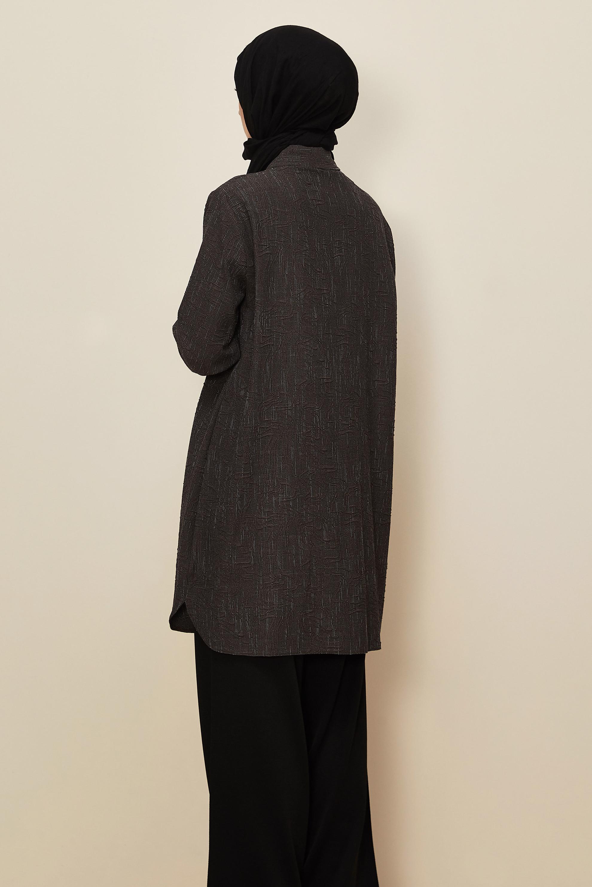 Tesettür giyim KAHVE SUNİ DERİ DETAYLI TUNİK 46124