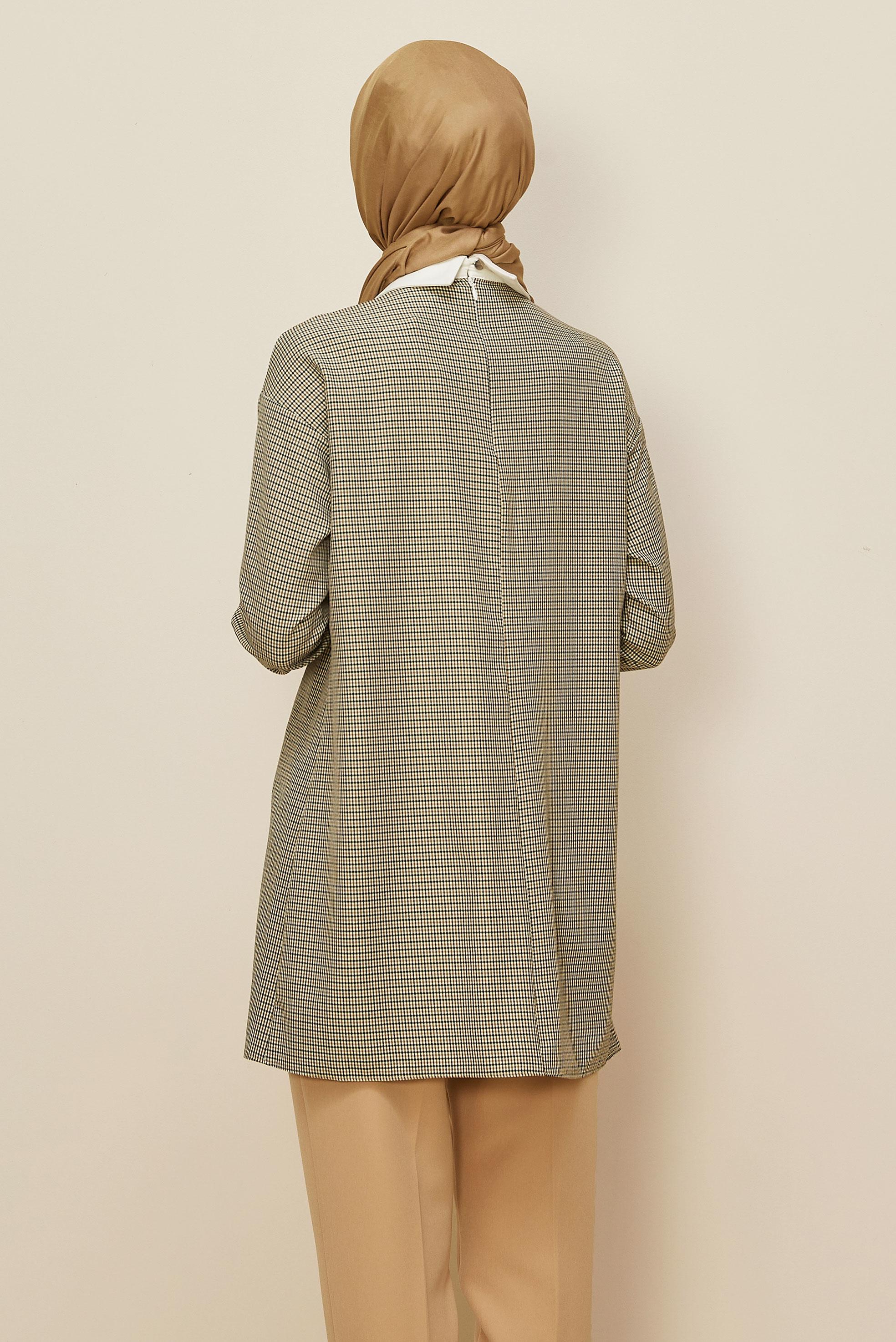 Tesettür giyim KAHVE GÖMLEK YAKA EKOSE TUNİK 46125