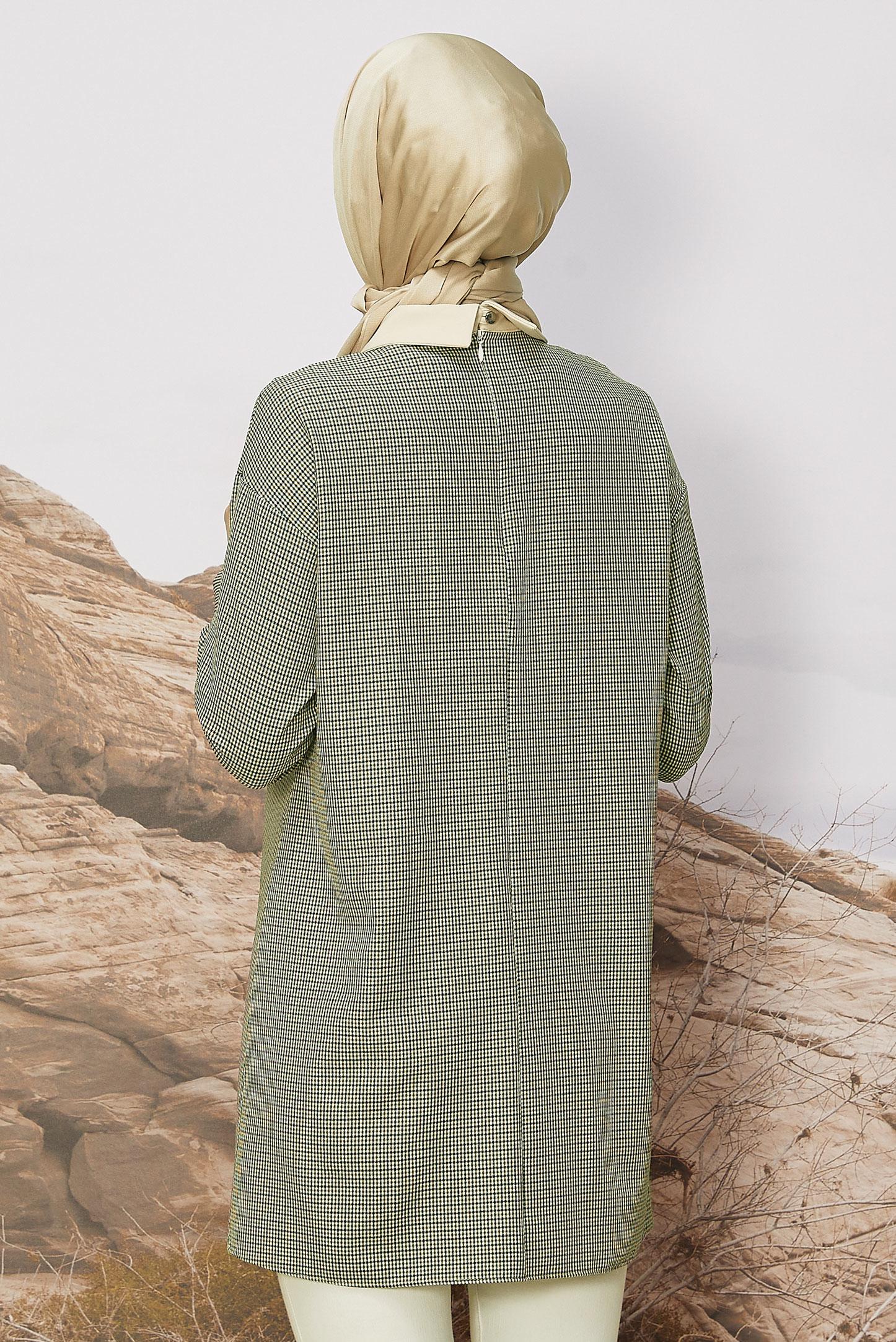 Tesettür giyim HAKİ GÖMLEK YAKA EKOSE TUNİK 46125