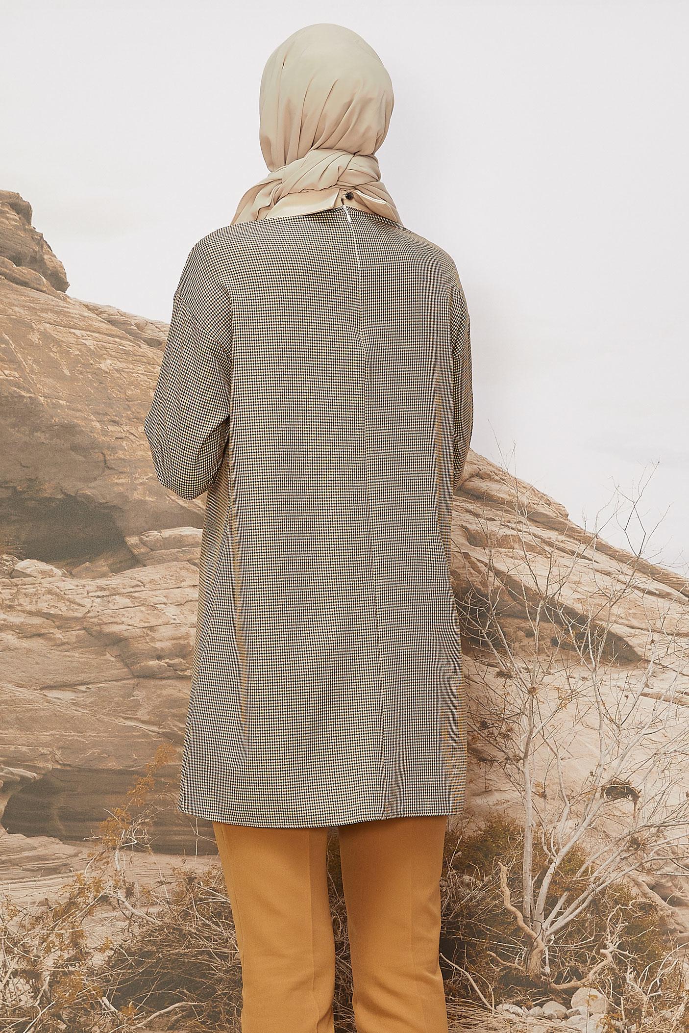 Hijab clothing ORANGE SHIRT COLLAR PLAID TUNIC 46125