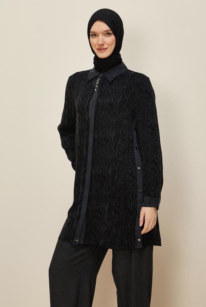 Tesettür giyim SİYAH 46128 BMK CUPRO TUNİK 40-48 TEK42 - ALVİNA