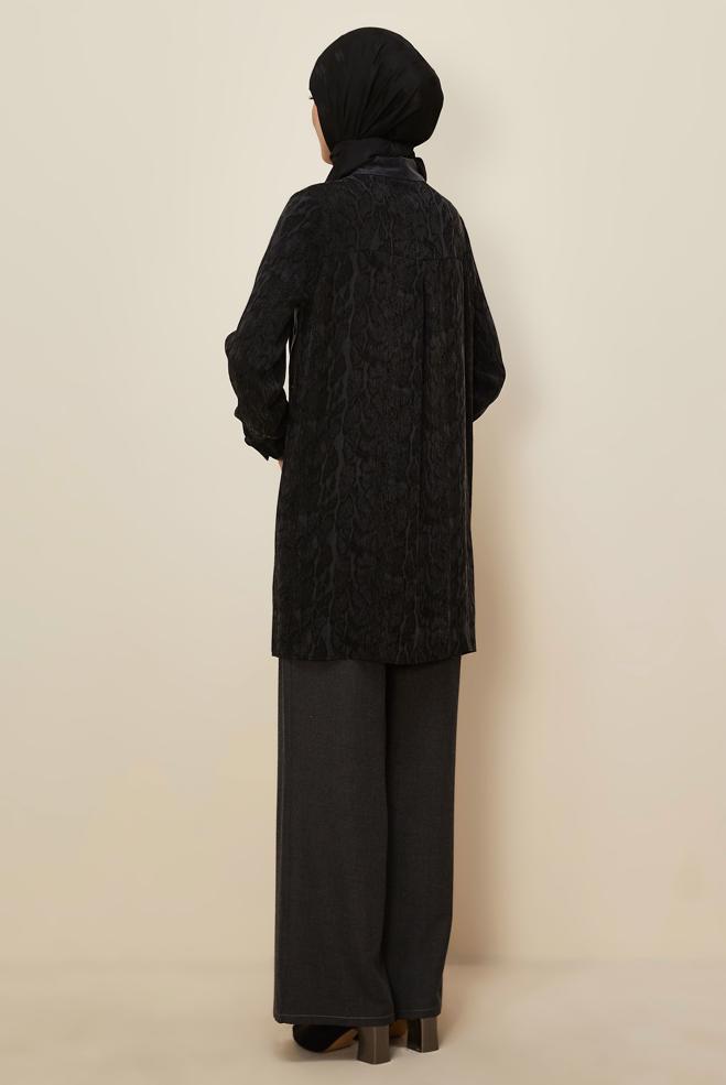 Tesettür giyim SİYAH 46128 BMK CUPRO TUNİK 40-48 TEK42 - ALVİNA