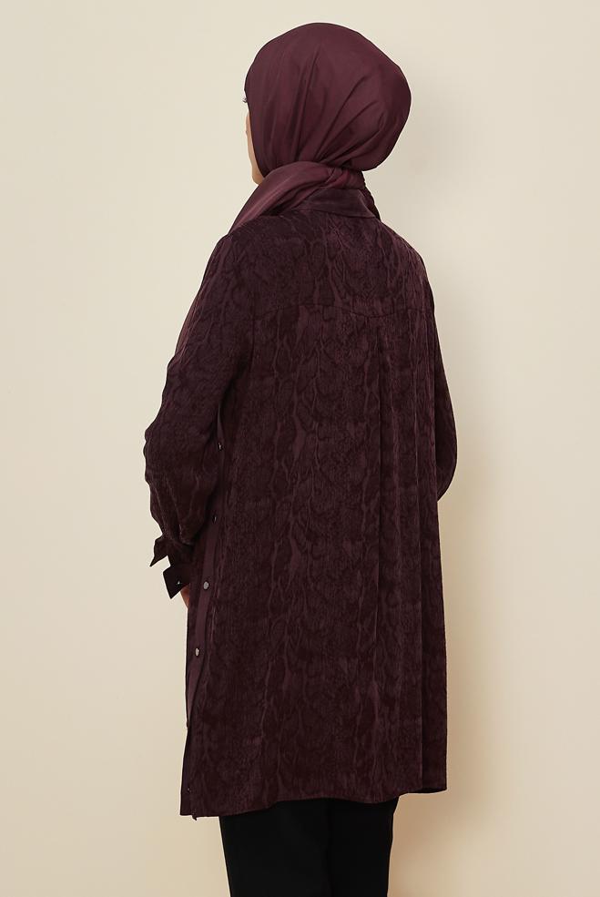 Tesettür giyim BORDO GÖMLEK YAKA TUNİK 46128 - ALVİNA