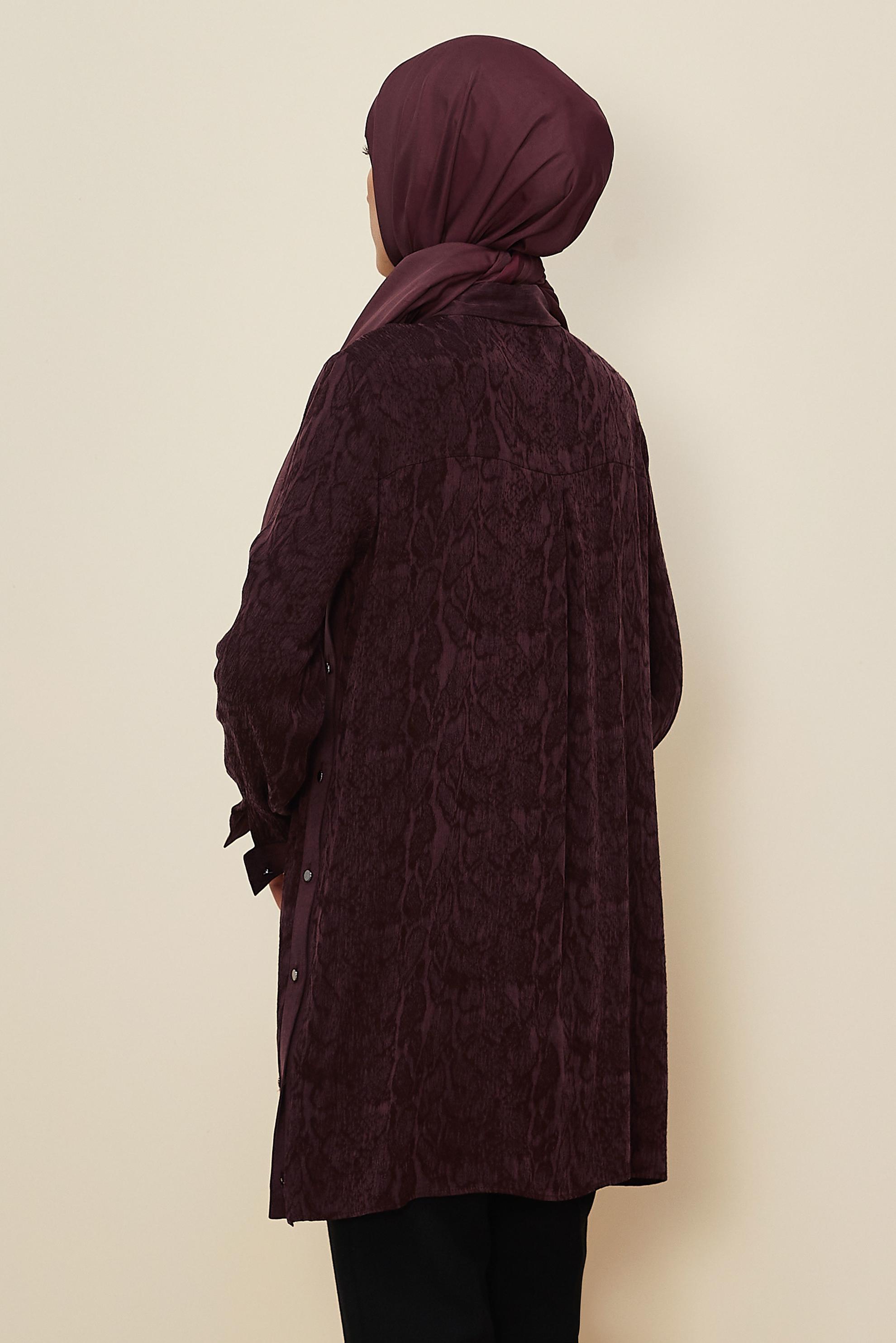 Tesettür giyim BORDO GÖMLEK YAKA TUNİK 46128