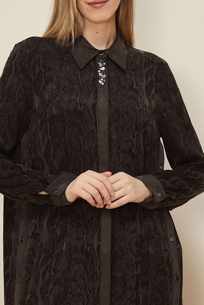 Tesettür giyim KAHVE 46128 BMK CUPRO TUNİK 40-48 TEK42 - ALVİNA