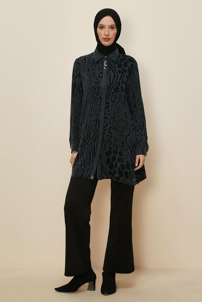 Tesettür giyim SİYAH 46128-1 CUPRO 0035 TUNİK 40-48 TEK42 - ALVİNA