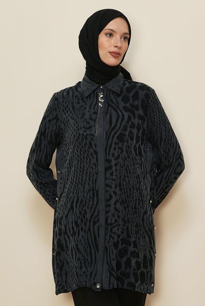 Tesettür giyim SİYAH 46128-1 CUPRO 0035 TUNİK 40-48 TEK42 - ALVİNA