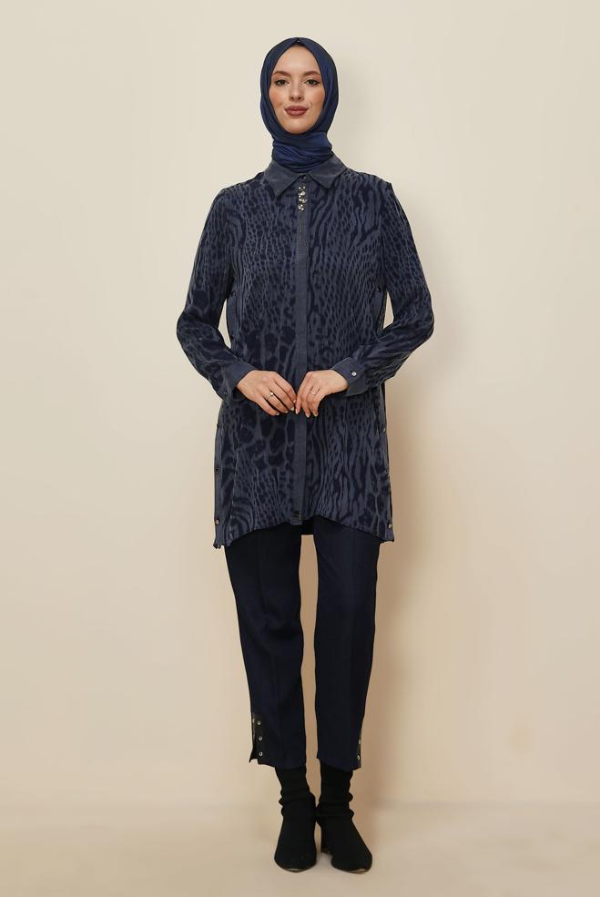 Tesettür giyim LACİVERT GÖMLEK YAKA TUNİK 46128-1 - ALVİNA