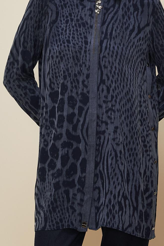 Tesettür giyim LACİVERT GÖMLEK YAKA TUNİK 46128-1 - ALVİNA