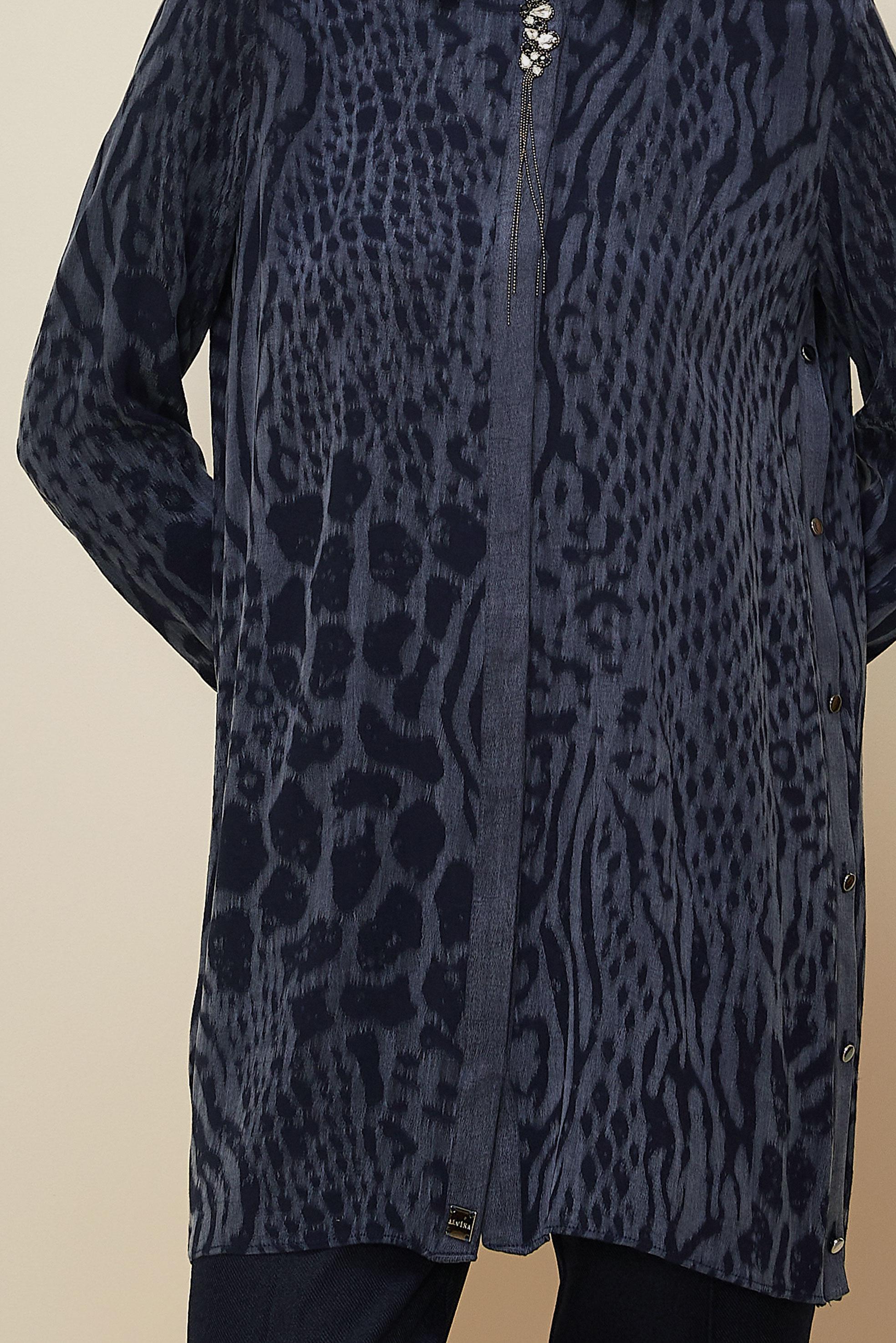 Tesettür giyim LACİVERT GÖMLEK YAKA TUNİK 46128-1