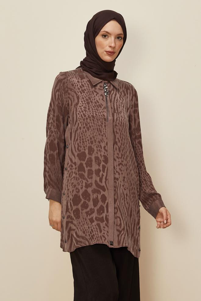 Tesettür giyim PEMBE GÖMLEK YAKA TUNİK 46128-1 - ALVİNA