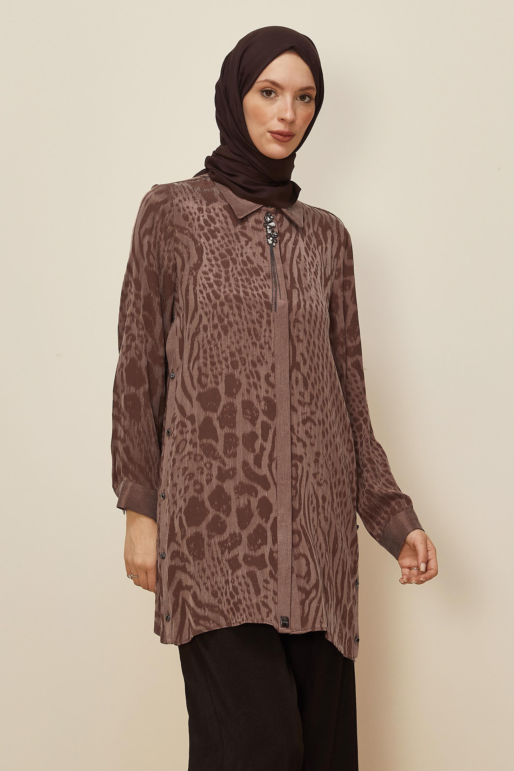 Tesettür giyim PEMBE GÖMLEK YAKA TUNİK 46128-1