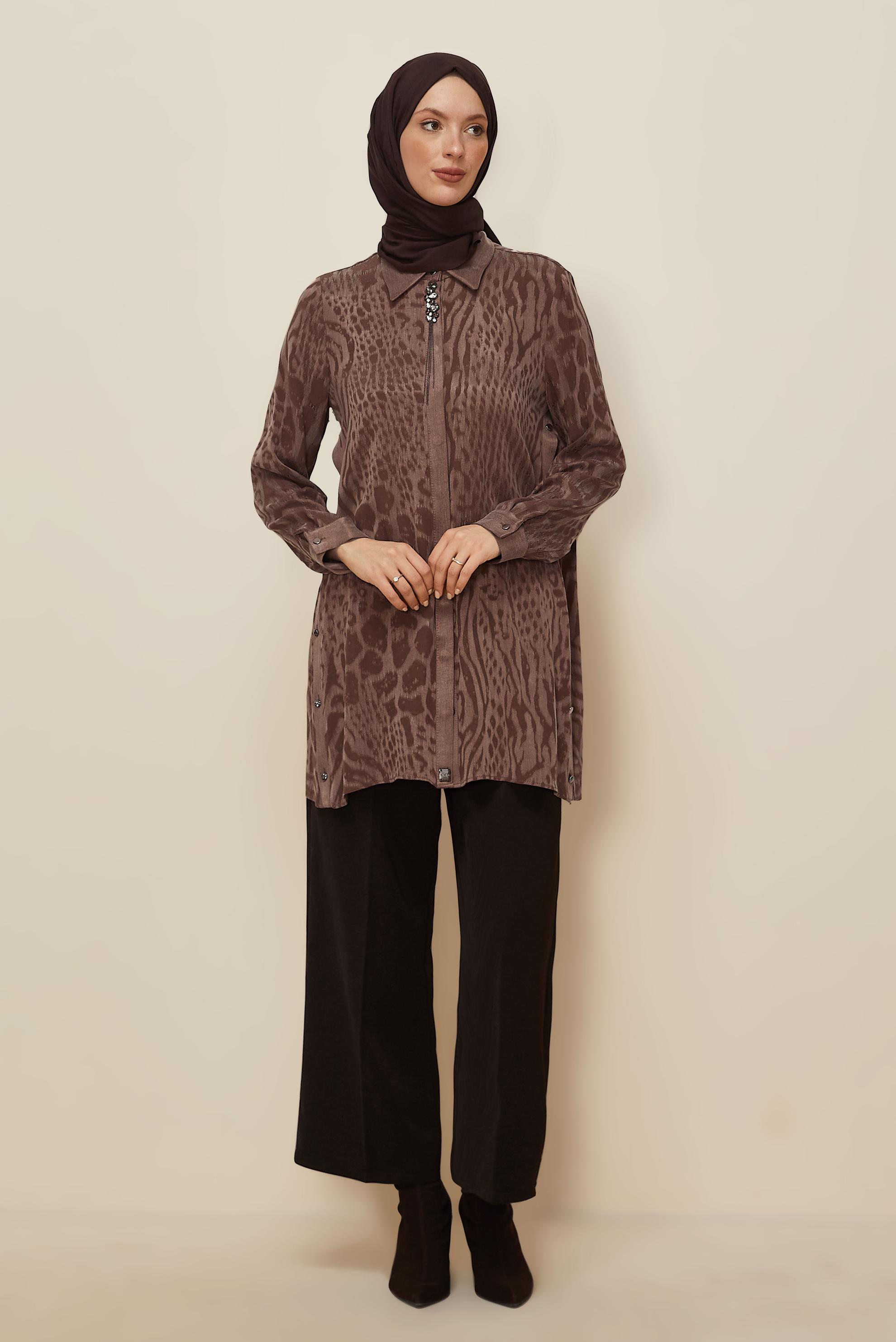 Tesettür giyim PEMBE GÖMLEK YAKA TUNİK 46128-1