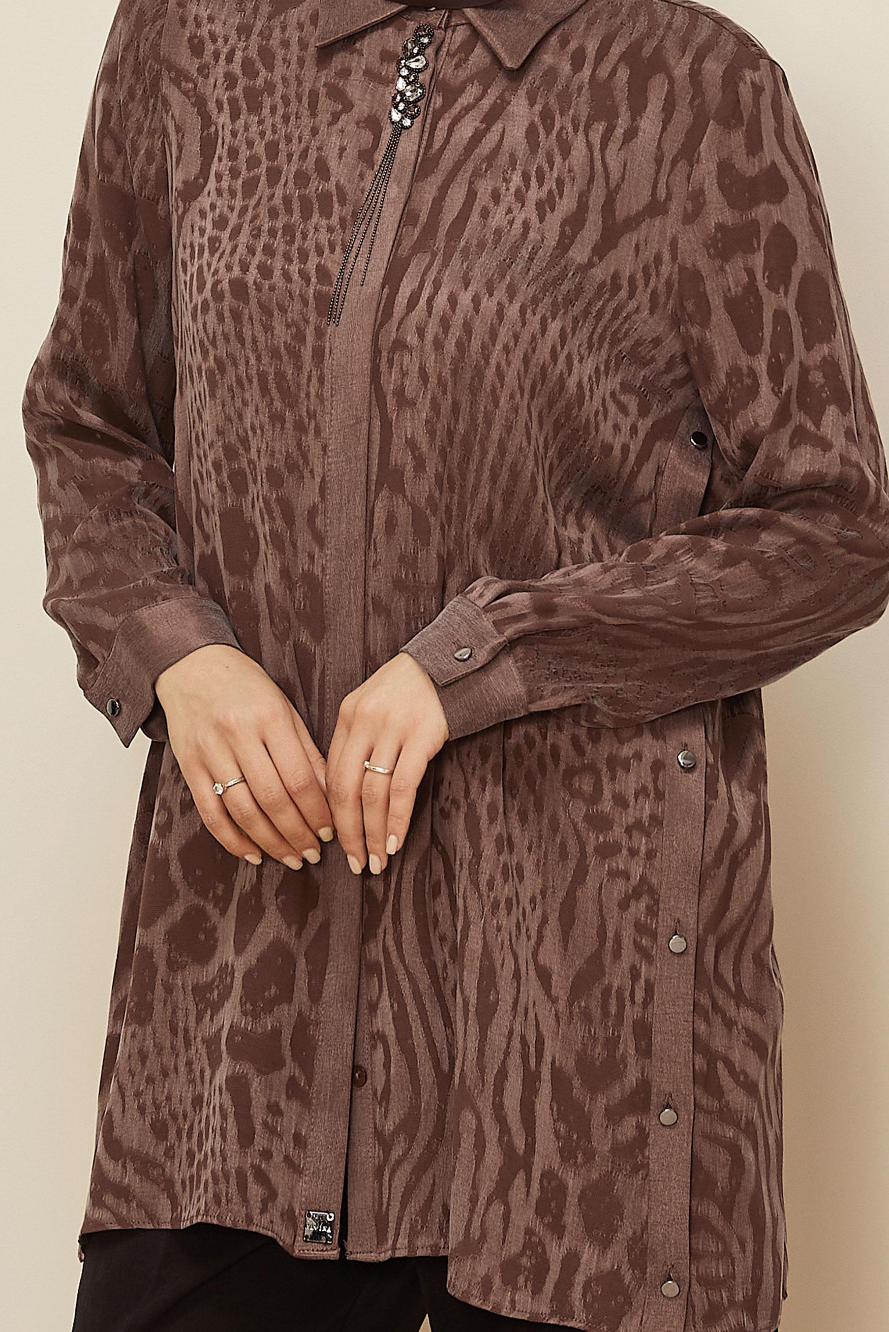 Tesettür giyim PEMBE GÖMLEK YAKA TUNİK 46128-1