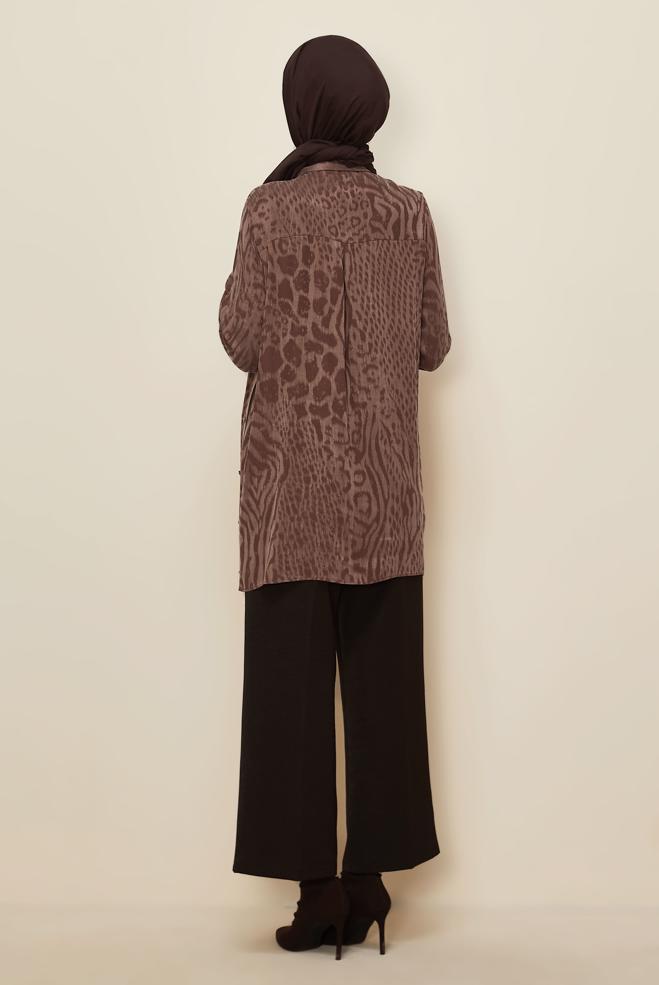 Tesettür giyim PEMBE GÖMLEK YAKA TUNİK 46128-1 - ALVİNA