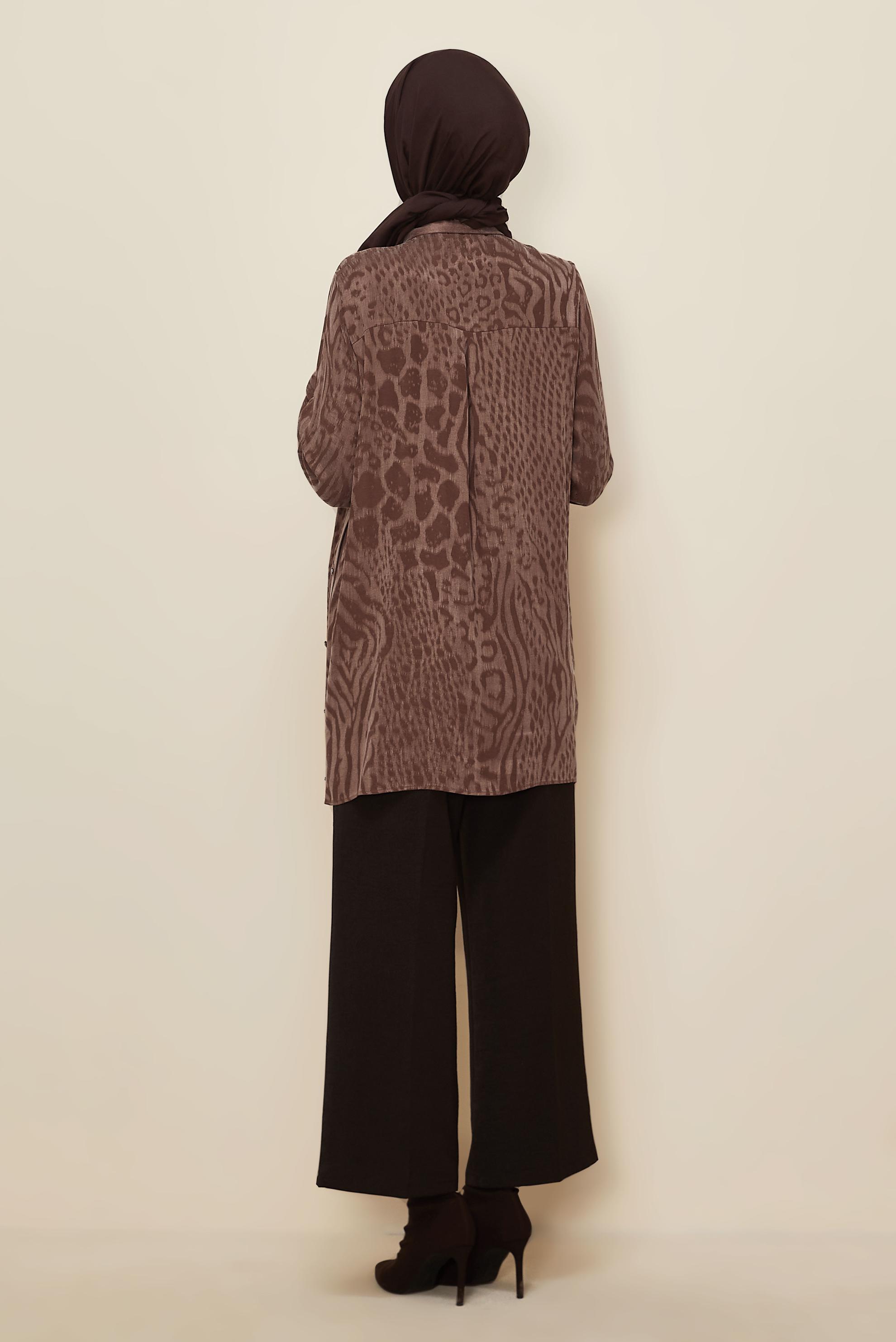 Tesettür giyim PEMBE GÖMLEK YAKA TUNİK 46128-1