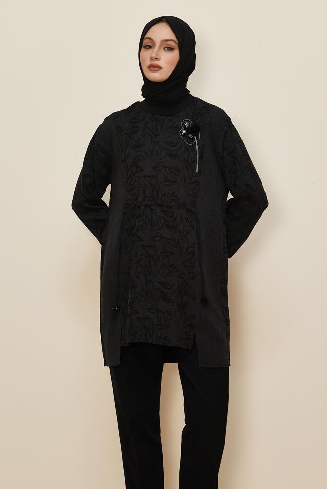 Tesettür giyim SİYAH JAKAR TUNİK 46129 - ALVİNA