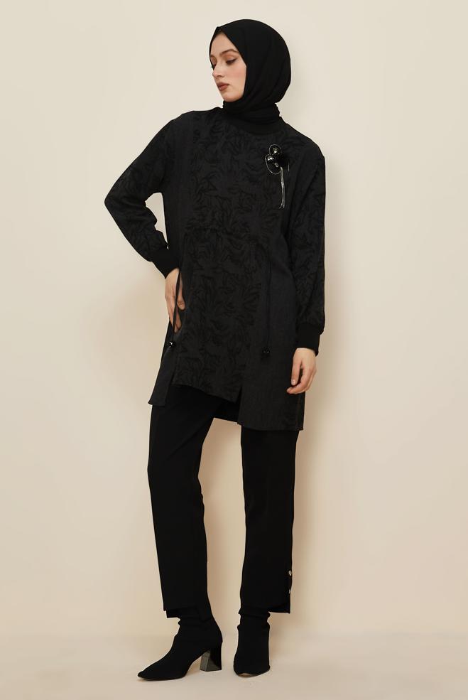 Tesettür giyim SİYAH JAKAR TUNİK 46129 - ALVİNA
