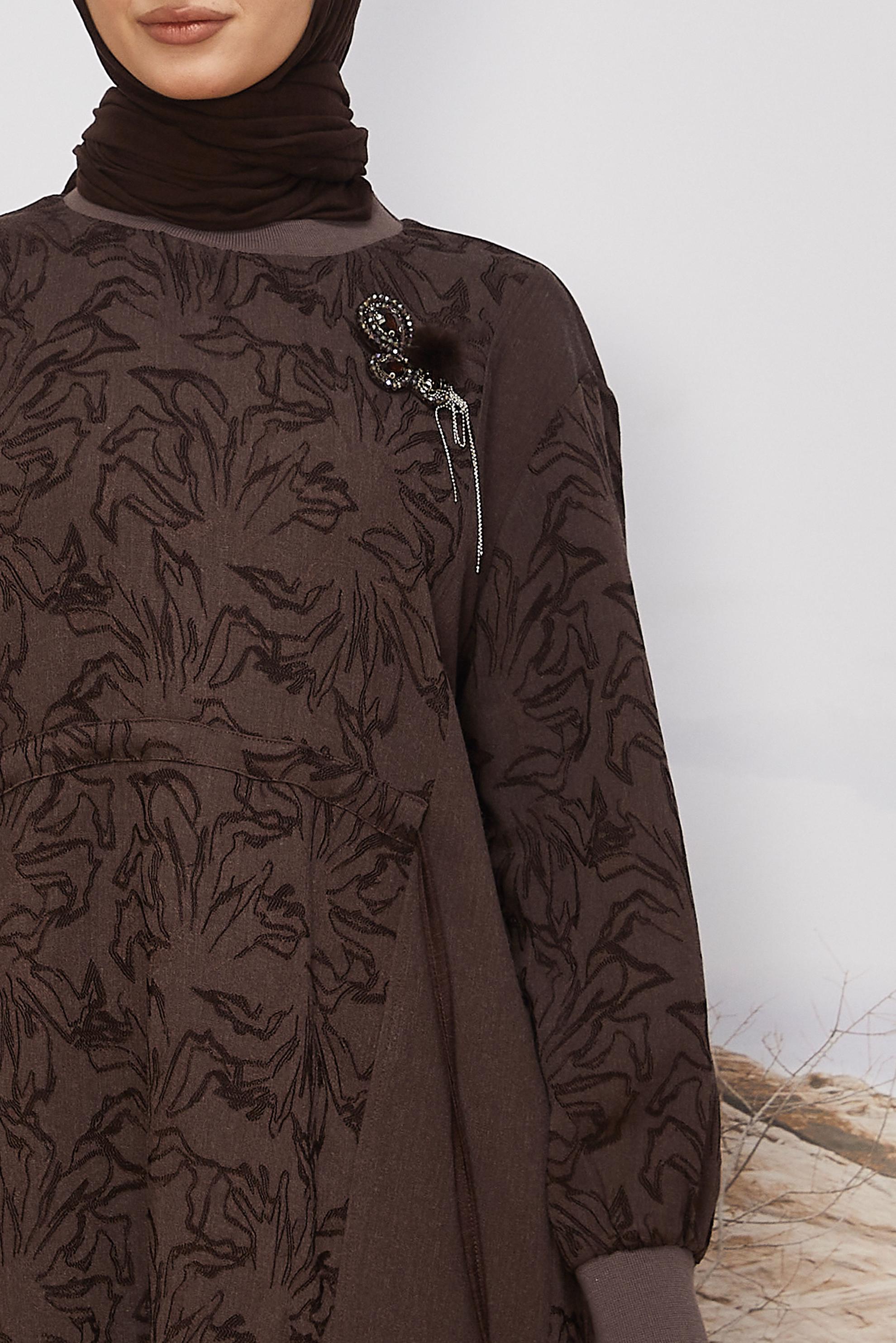 Tesettür giyim KAHVE JAKAR TUNİK 46129