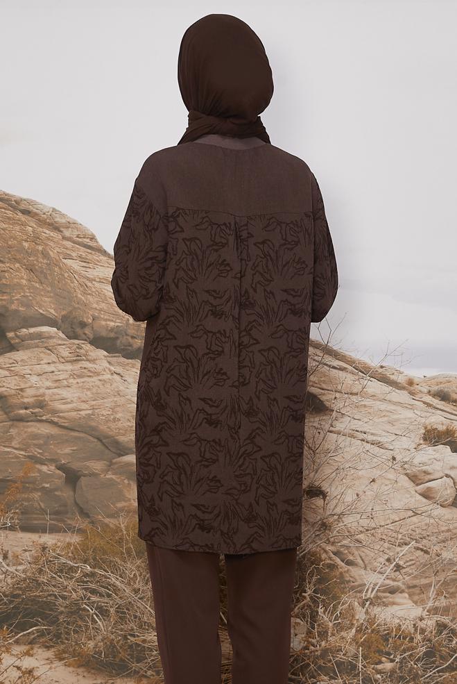 Tesettür giyim KAHVE JAKAR TUNİK 46129 - ALVİNA