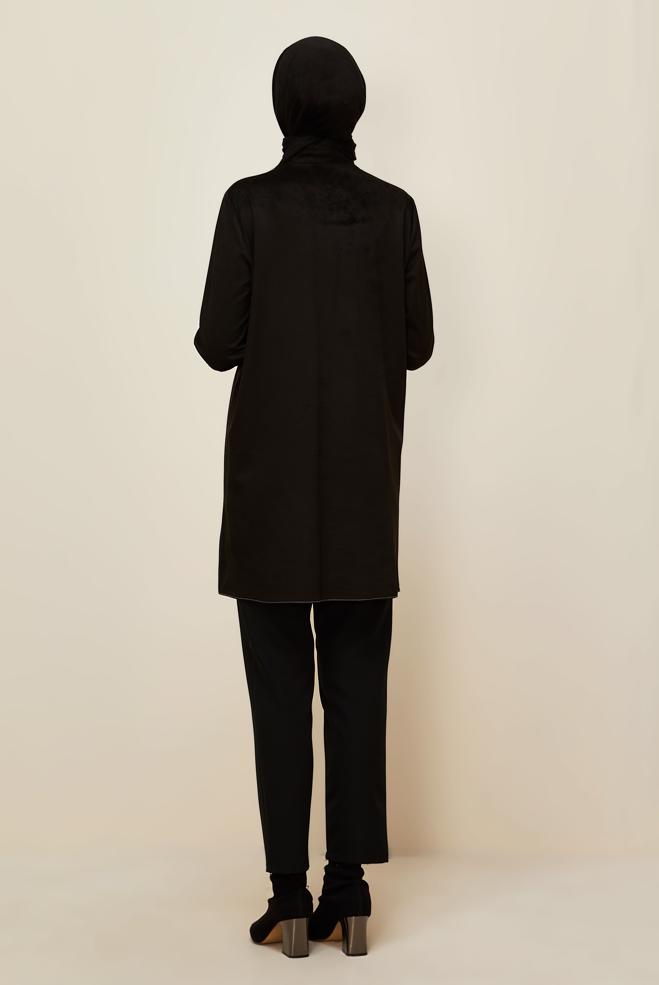 Tesettür giyim SİYAH SÜET TUNİK 46131 - ALVİNA