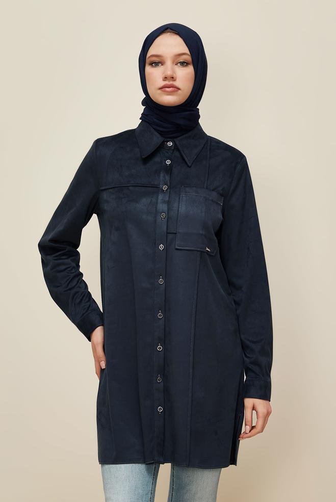 Tesettür giyim LACİVERT SÜET TUNİK 46131 - ALVİNA