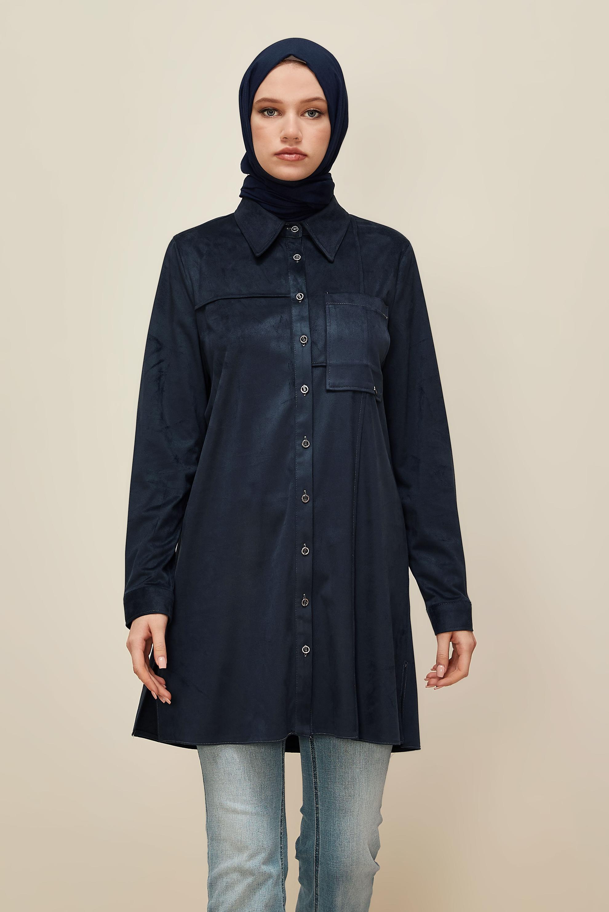 Tesettür giyim LACİVERT SÜET TUNİK 46131