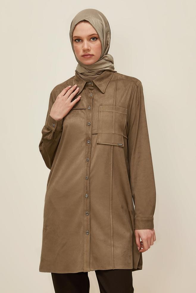 Tesettür giyim VİZON SÜET TUNİK 46131 - ALVİNA