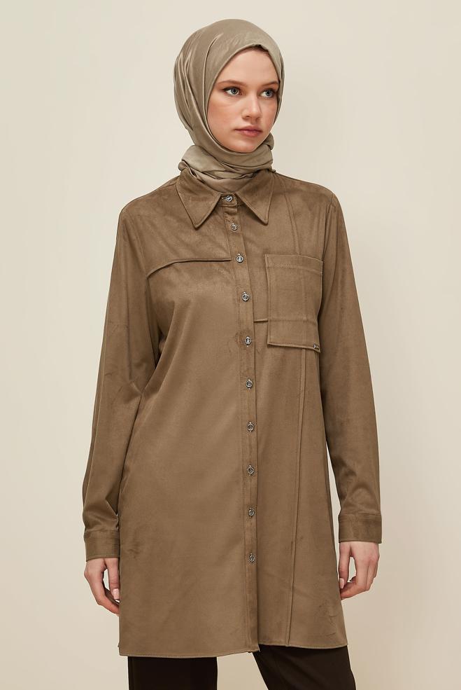 Tesettür giyim VİZON SÜET TUNİK 46131 - ALVİNA