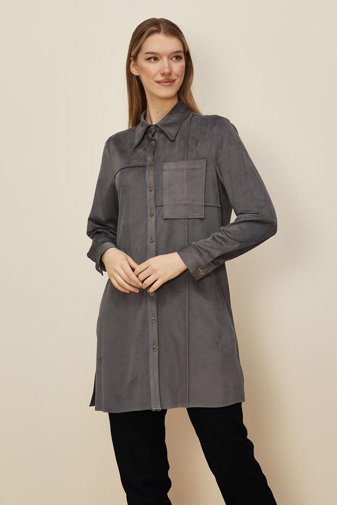 Hijab clothing GREY SUEDE TUNIC 46131 - ALVİNA