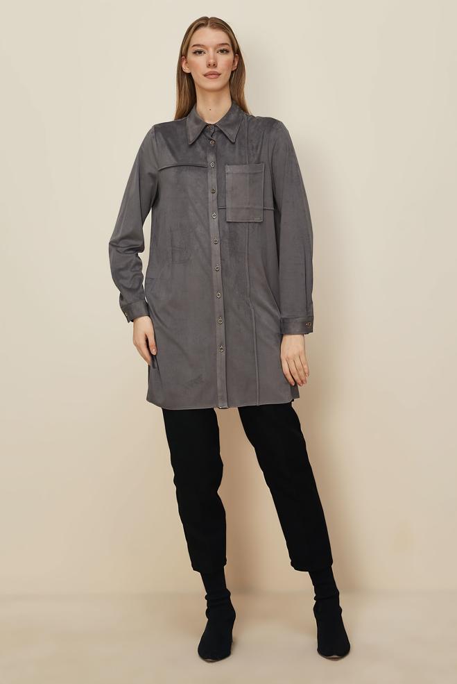 Hijab clothing GREY SUEDE TUNIC 46131 - ALVİNA