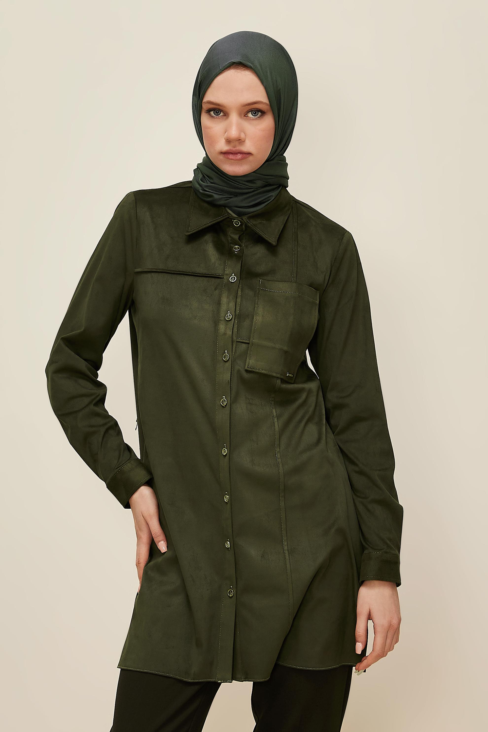 Tesettür giyim HAKİ SÜET TUNİK 46131