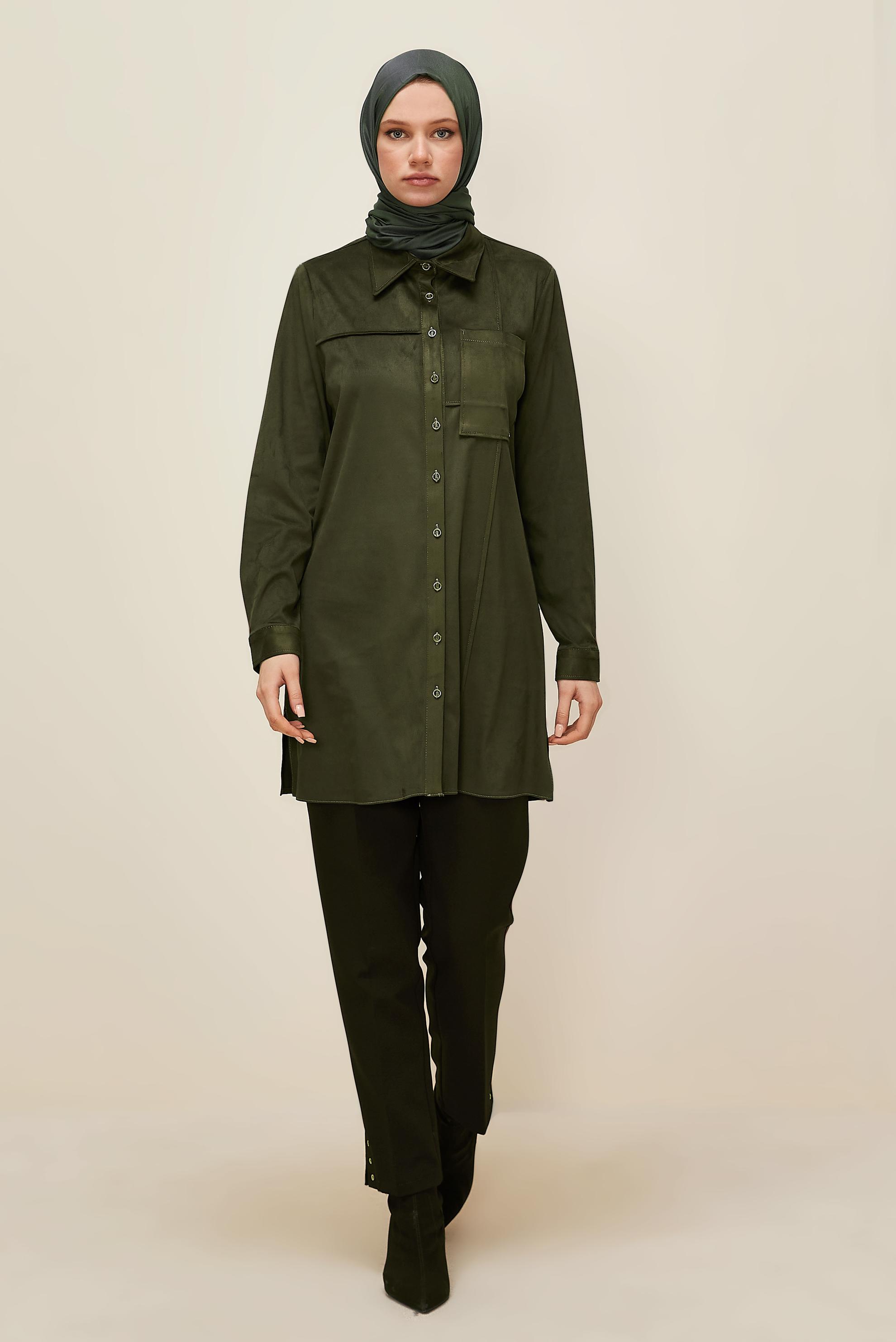 Tesettür giyim HAKİ SÜET TUNİK 46131