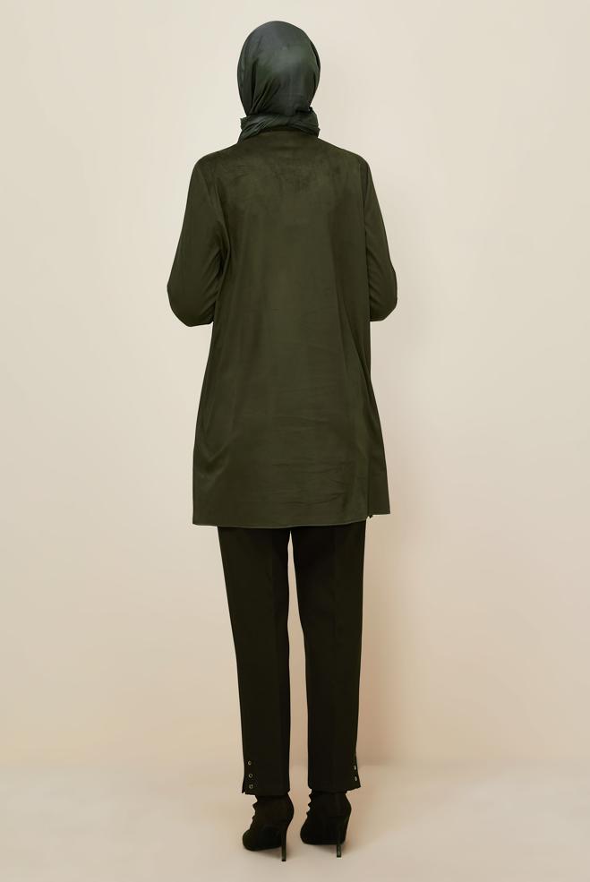 Tesettür giyim HAKİ SÜET TUNİK 46131 - ALVİNA