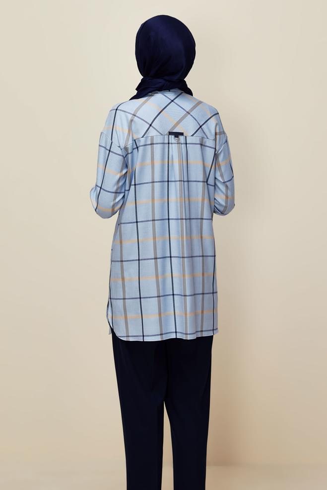 Vêtements hijab BLEU TUNIQUE À CARREAUX 46132 - ALVİNA