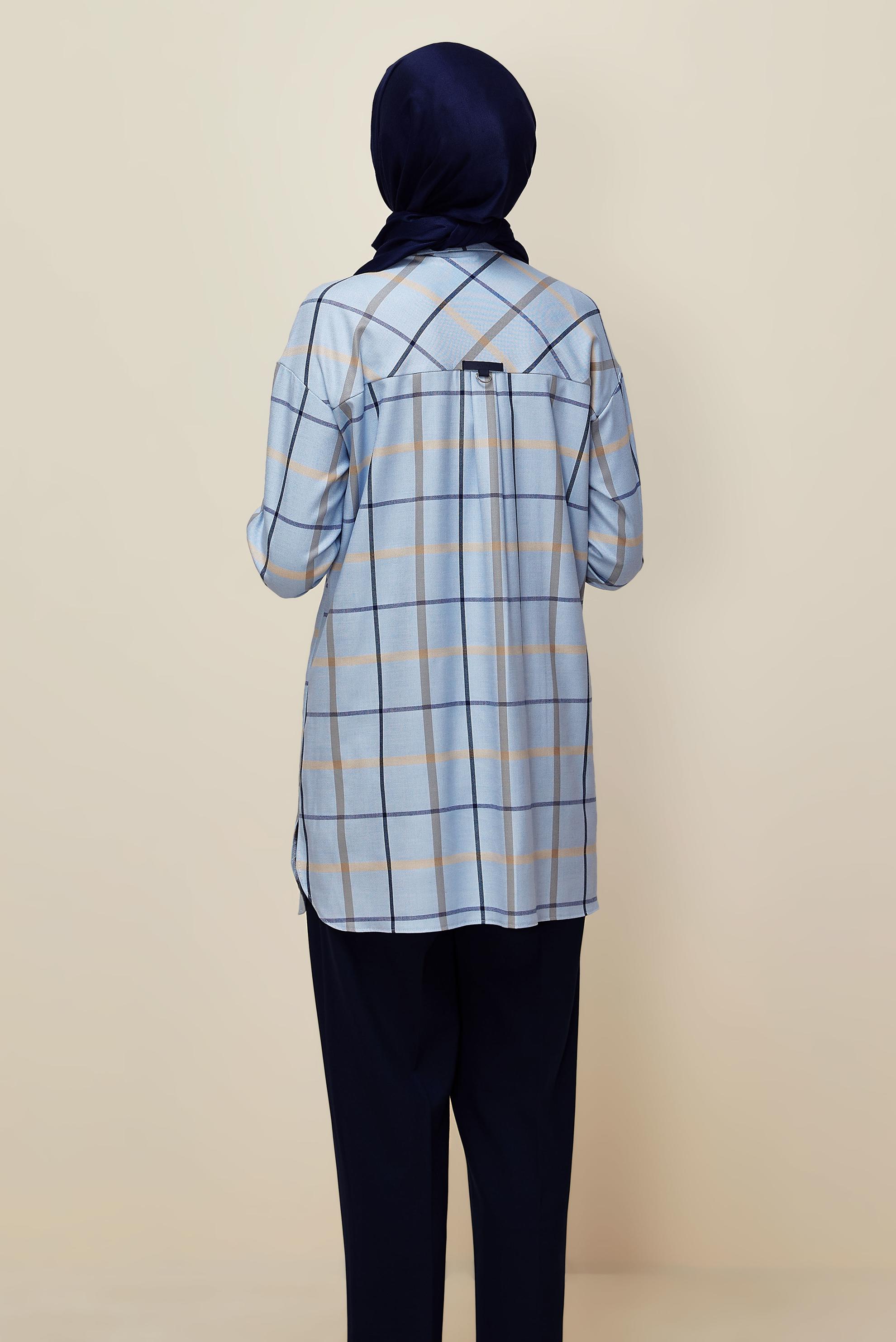 Tesettür giyim MAVİ EKOSE TUNİK 46132