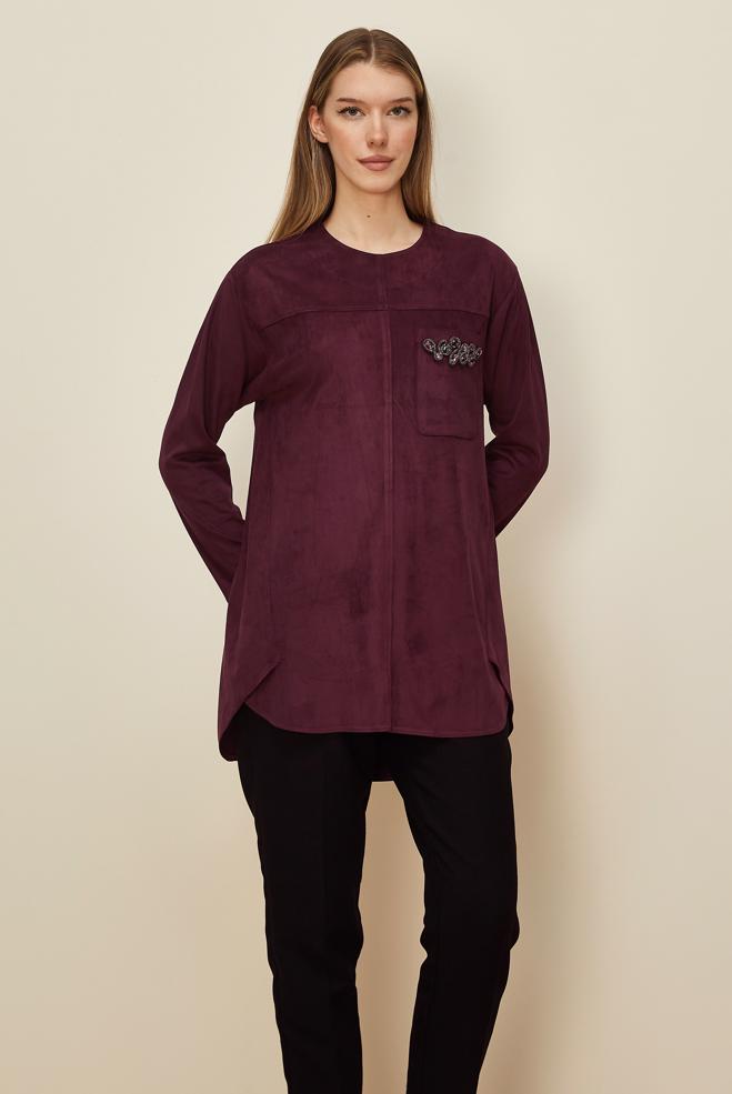 Tesettür giyim BORDO SÜET TUNİK 46136 - ALVİNA