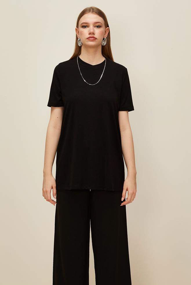 Vêtements hijab NOIR TUNIQUE À MANCHES COURTES 46146 - ALVİNA