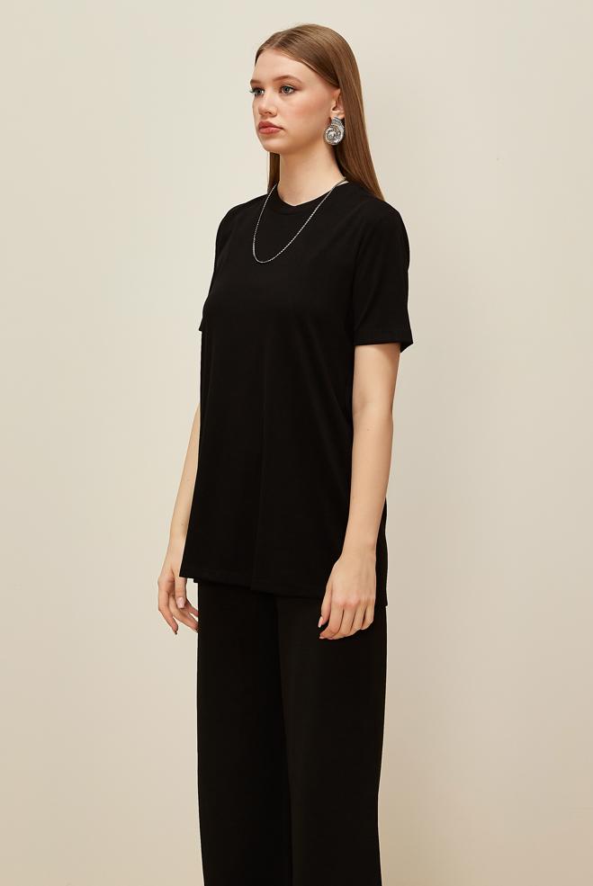 Vêtements hijab NOIR TUNIQUE À MANCHES COURTES 46146 - ALVİNA