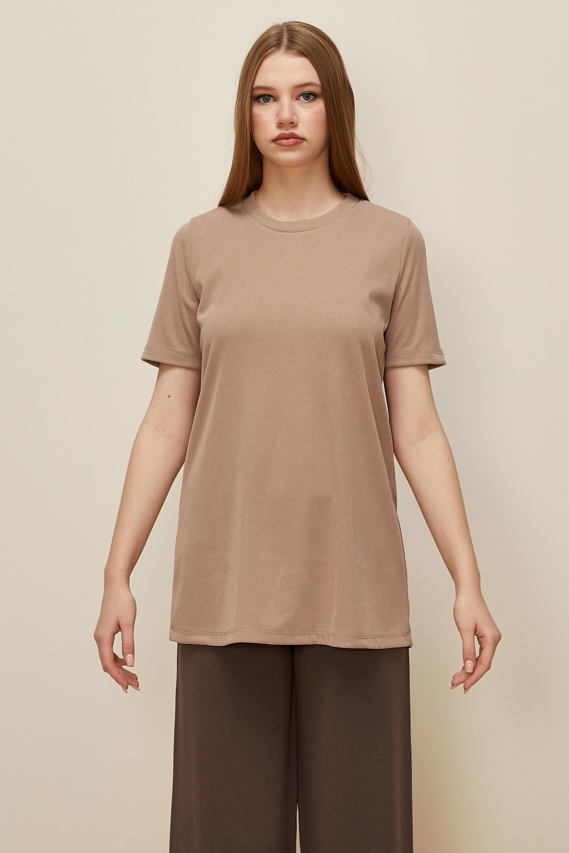 Tesettür giyim KUM KISA KOLLU TUNİK 46146