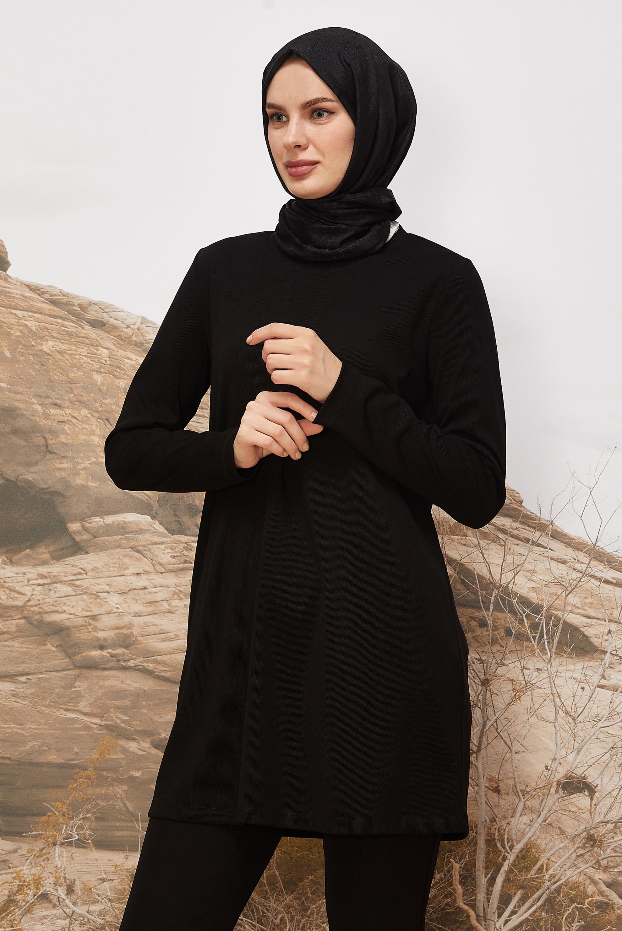 Tesettür giyim SİYAH DİK YAKA TUNİK 46147
