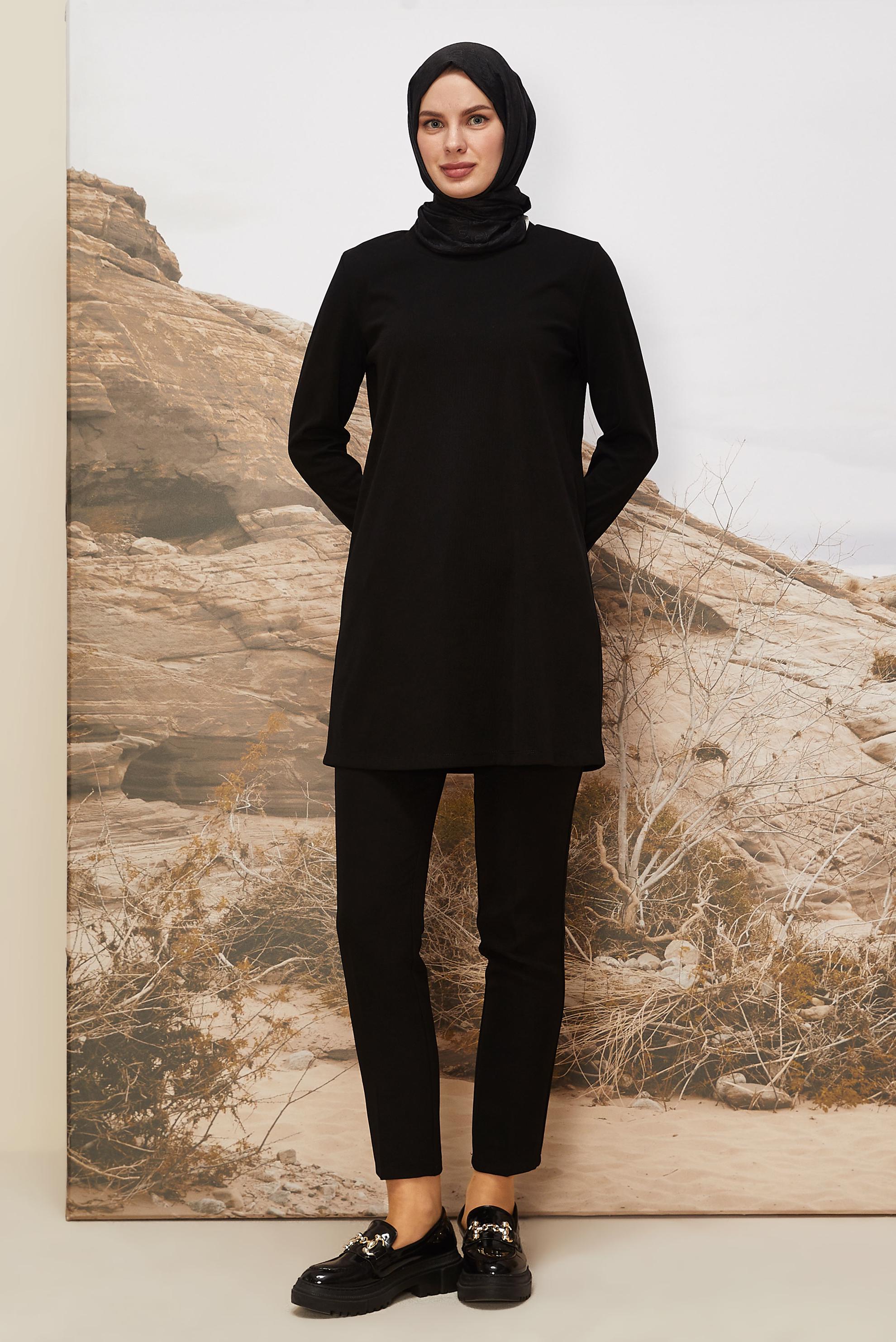 Tesettür giyim SİYAH DİK YAKA TUNİK 46147